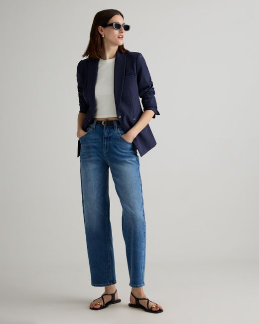 Quince Blue Scuba Single-Breasted Convertible Blazer, Nylon