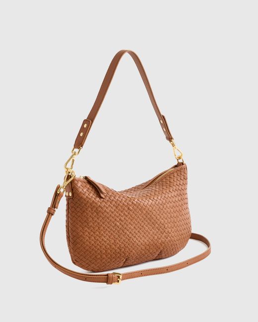 Quince Brown Italian Handwoven Leather Mini Shoulder Bag, Italian Leather