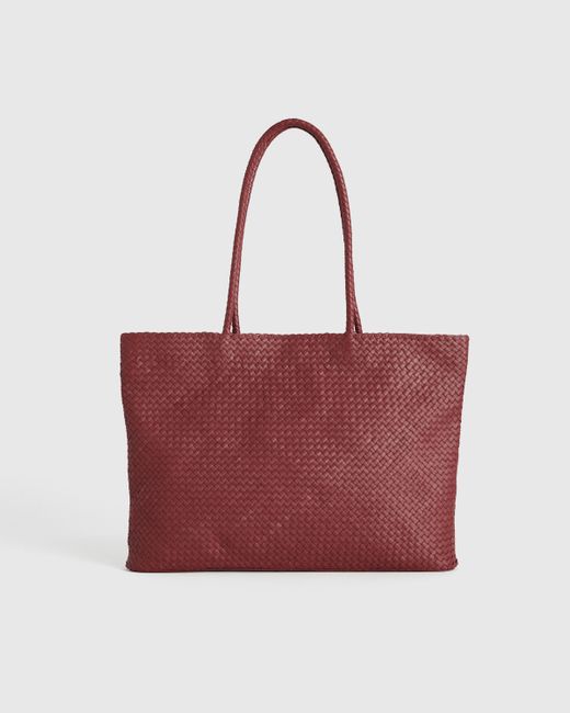 Quince Red Italian Leather Handwoven Tote