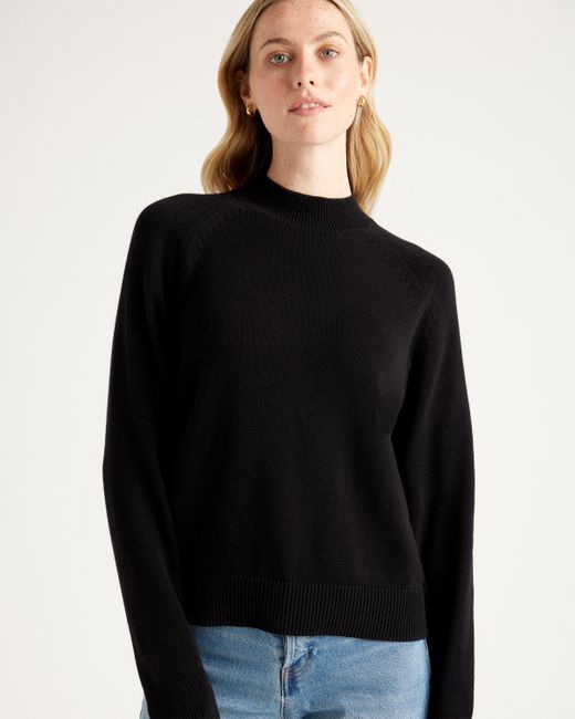 Quince Black Mock Neck Sweater, Organic Cotton