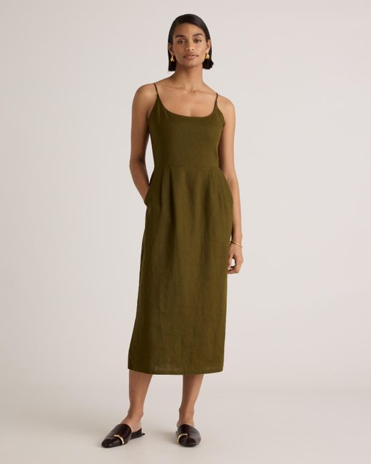 Quince Green 100% European Linen Scoop Neck Midi Dress