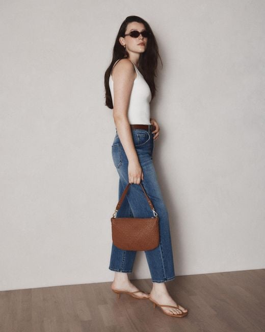 Quince Brown Italian Handwoven Leather Mini Shoulder Bag, Italian Leather