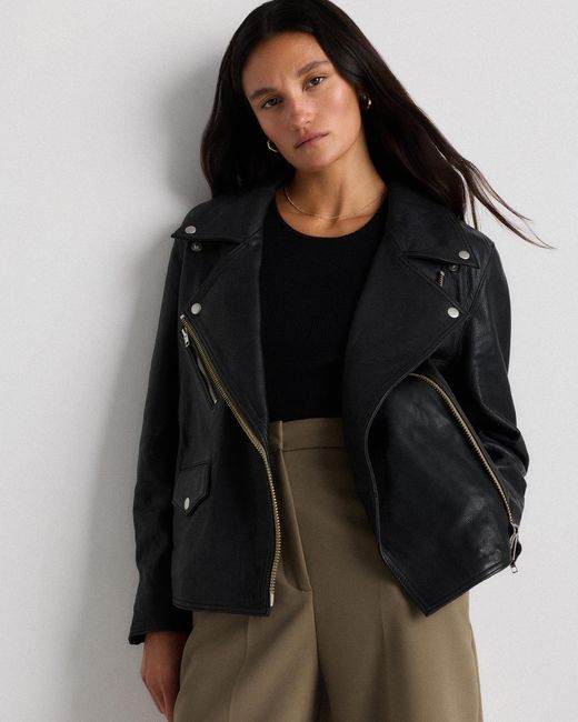 Quince Black Oversized Biker Jacket, Leather
