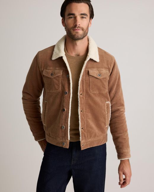 Quince Blue Organic Stretch Corduroy Sherpa-Lined Trucker Jacket, 100% Polyester for men
