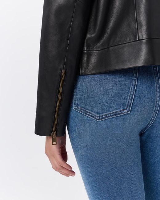 Quince Black Cropped Zip-Front Jacket, Leather