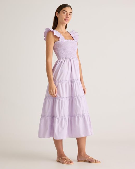 Quince Pink Smocked Midi Dress, Organic Cotton