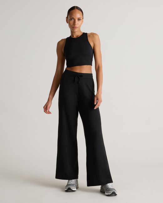 Quince Black Supersoft Fleece Wide Leg Pant, Lenzing Modal