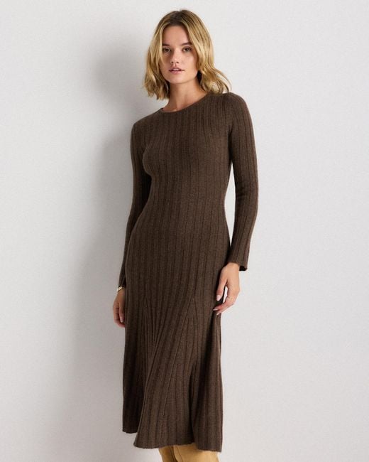 Quince Mongolian Cashmere Wide-Rib Midi Dress in Brown | Lyst