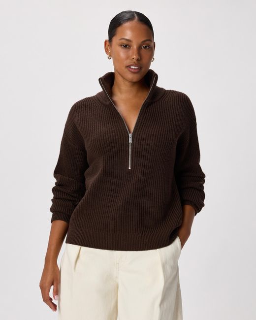 Quince Women's Black Australian Merino Wool Half Zip Sweater