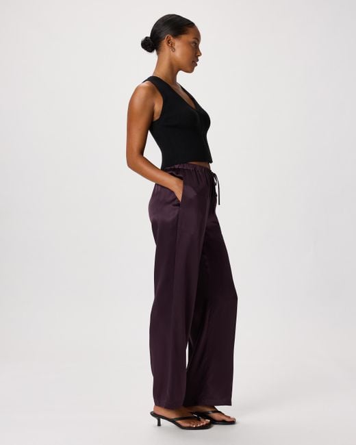 Quince Purple Drawstring Wide Leg Pants, Silk