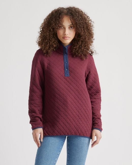 Quince Red Reversible Quilted Pullover, Organic Cotton