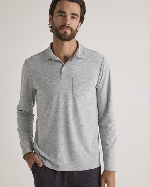 Quince Gray Propique Performance Long Sleeve Polo, Recycled Polyester for men