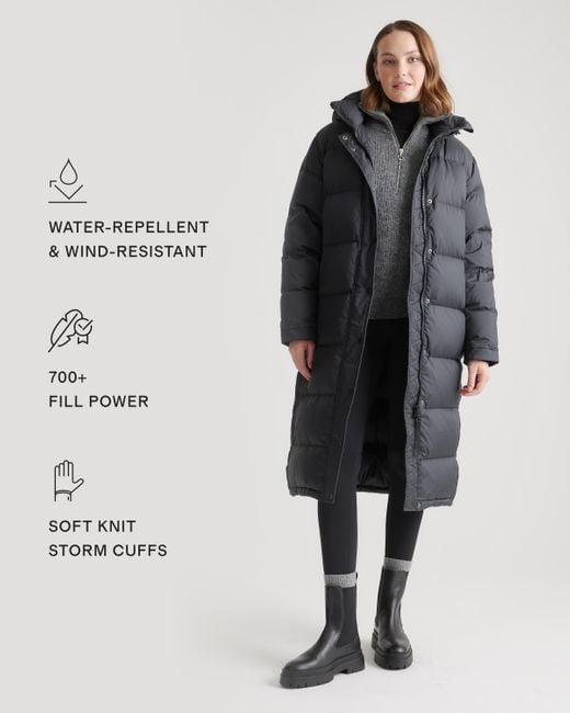 Quince Black Responsible Down Long Puffer Jacket, Recycled Polyester