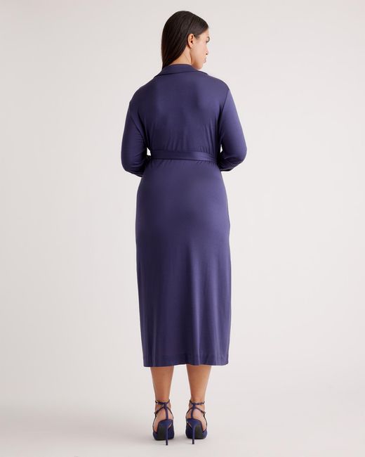 Quince Blue 100% Silk Jersey Midi Wrap Dress