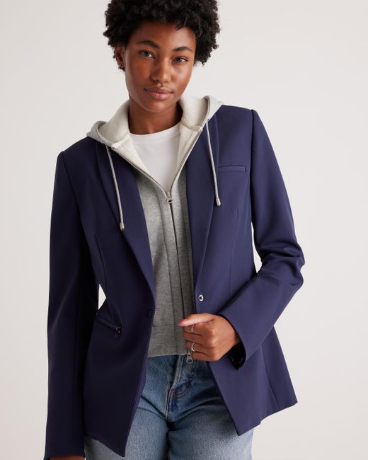 Quince Blue Scuba Single Breasted Convertible Blazer, Nylon