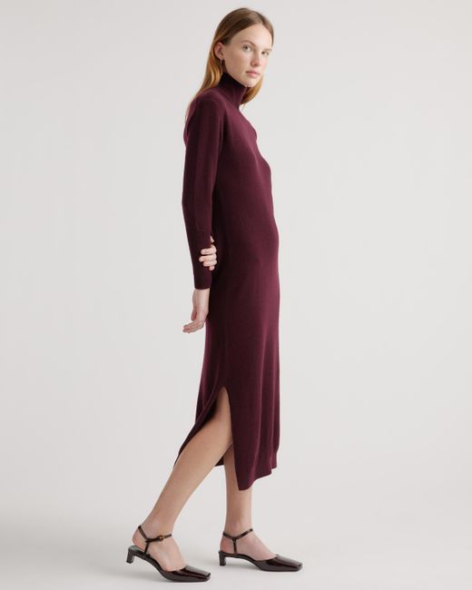 Quince Red Mongolian Cashmere Turtleneck Midi Sweater Dress