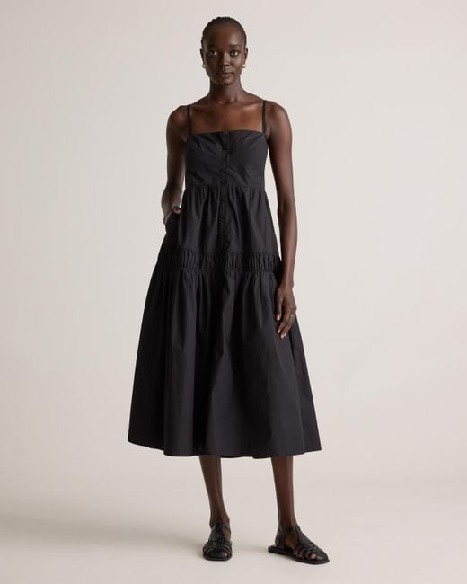 quince cotton maxi dress Quince Women's Poplin Tiered Maxi Dress, Hudson Stripe, Size XS, 100% Organic Cotton, V-Neck, Short Sleeves