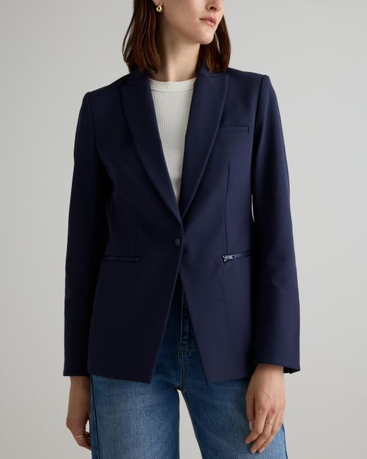 Quince Blue Scuba Single-Breasted Convertible Blazer, Nylon