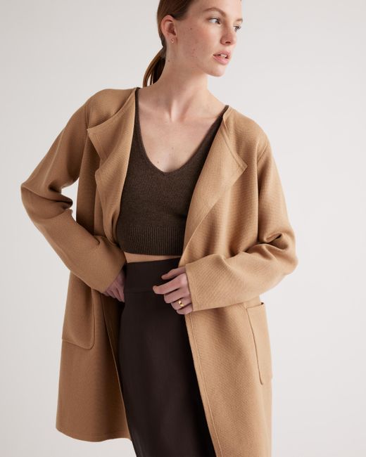 Quince Natural Knit Collarless Coat, Organic Cotton