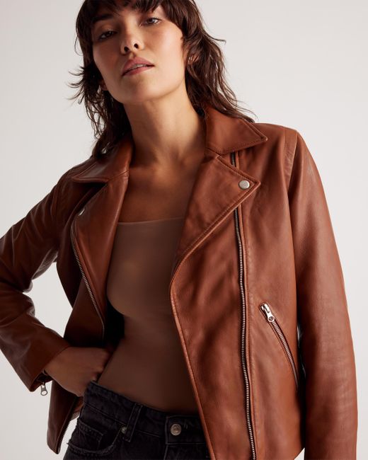 Quince Red 100% Washed Leather Biker Jacket