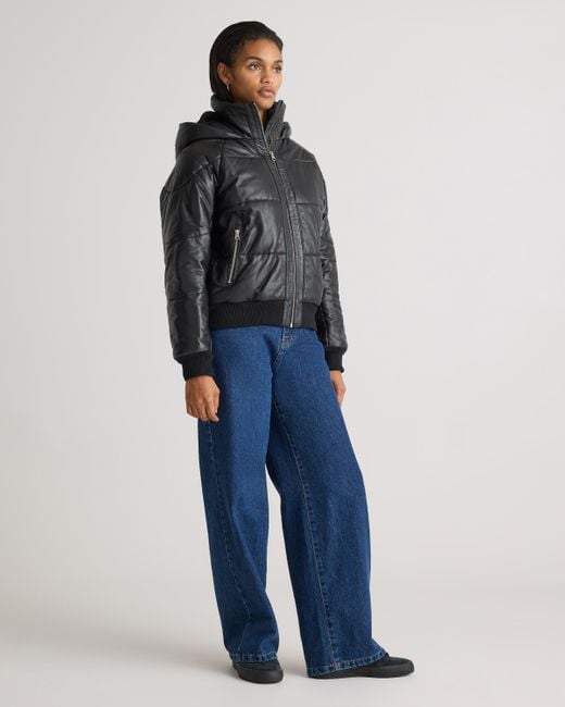 Quince Black Puffer Jacket, Leather