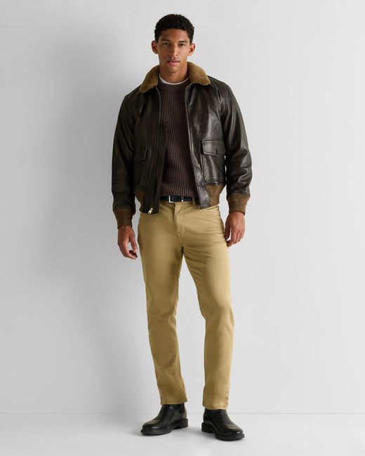Quince Blue Shearling Collar Leather Flight Jacket for men