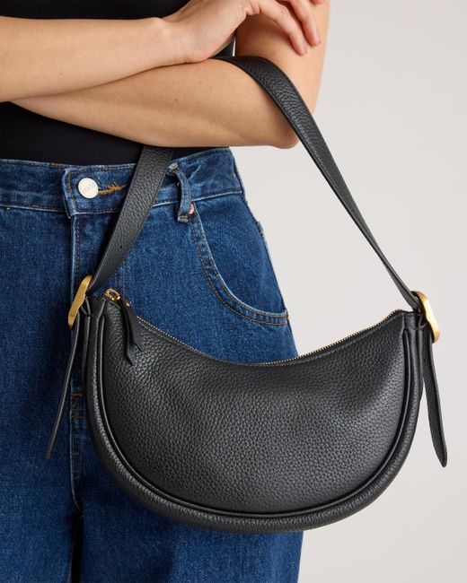 Quince White Italian Leather Mini Crescent Shoulder Bag