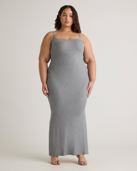 Quince Gray Tencel Rib Knit Maxi Slip Dress, Cotton/Modal