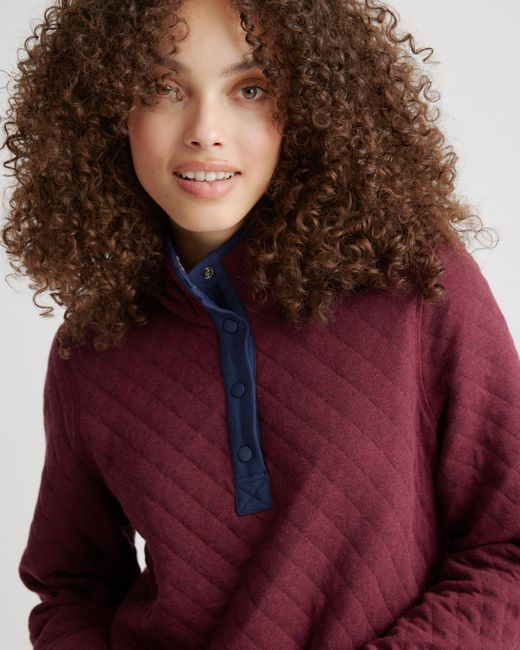 Quince Red Reversible Quilted Pullover, Organic Cotton