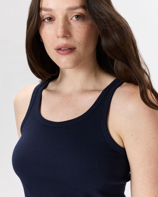 Quince Blue Micro-Rib Scoop Neck Tank Top, Organic Cotton