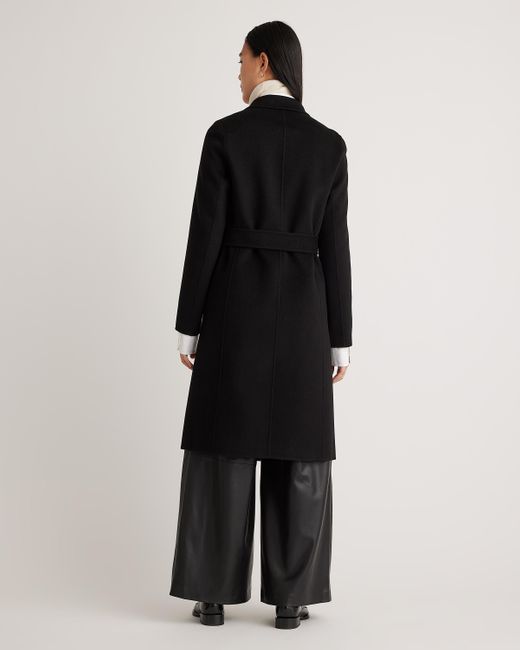 Quince Black 100% Mongolian Cashmere Double-Faced Wrap Coat
