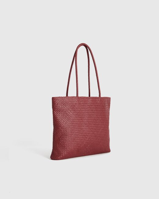 Quince Red Italian Leather Handwoven Tote