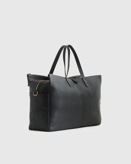 Quince Black Italian Leather Triple Compartment Weekender