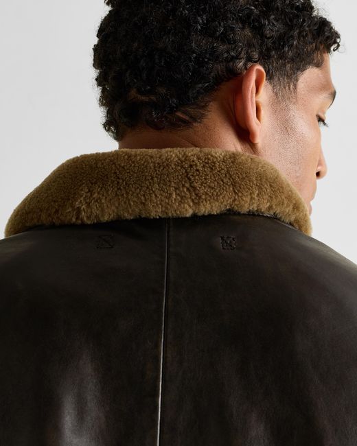 Quince Blue Shearling Collar Leather Flight Jacket for men