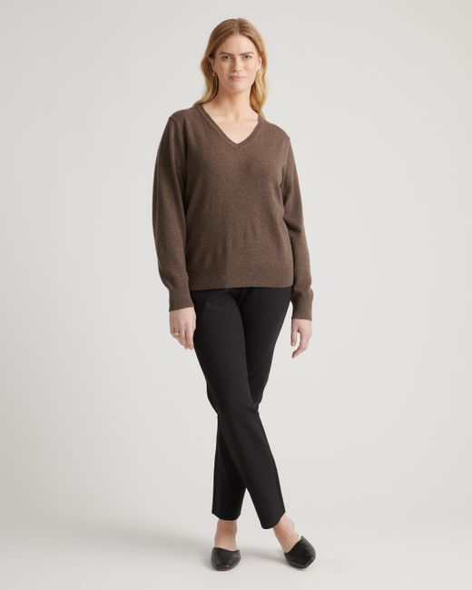 Quince Brown Mongolian Cashmere V-Neck Sweater