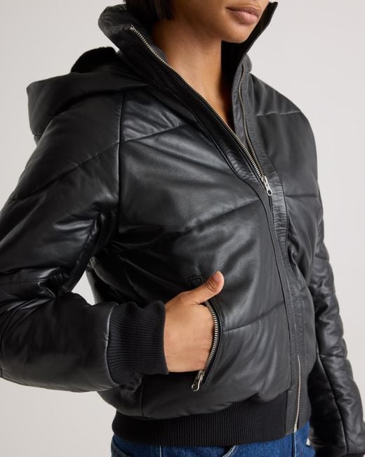 Quince Black Puffer Jacket, Leather