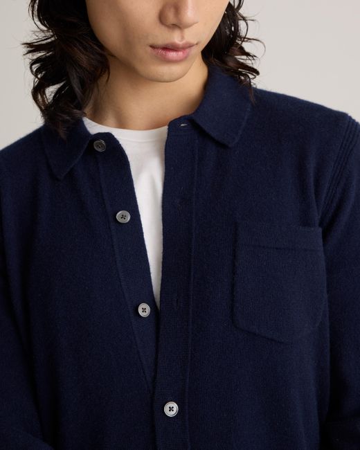 Quince Blue Mongolian Cashmere Button Down Sweater for men