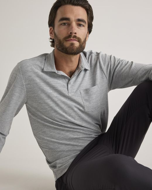 Quince Gray Propique Performance Long Sleeve Polo, Recycled Polyester for men