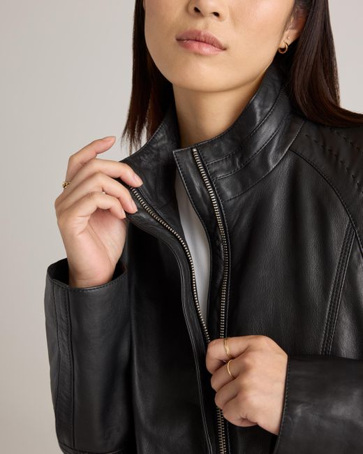 Quince Black Stand-Collar Jacket, Leather
