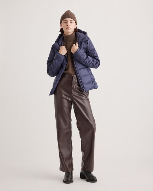 Quince Blue Lightweight Down Packable Puffer Hooded Jacket, Recycled Polyester