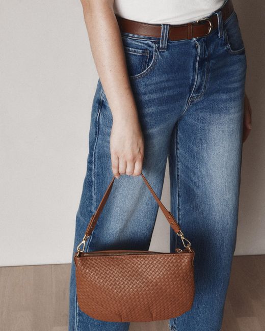 Quince Brown Italian Handwoven Leather Mini Shoulder Bag, Italian Leather