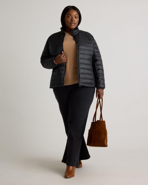 Quince Black Lightweight Down Packable Puffer Jacket, Recycled Polyester