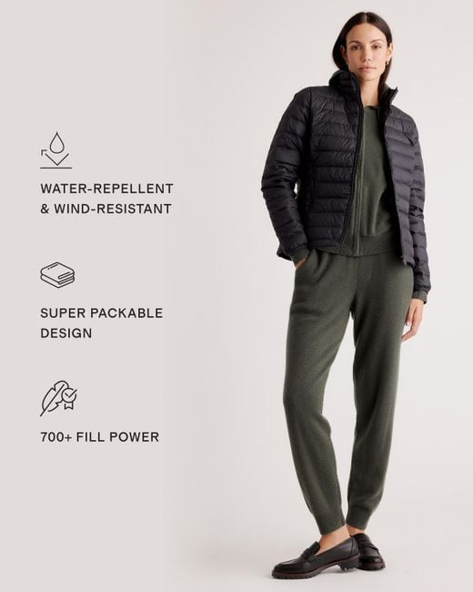 Quince Black Lightweight Down Packable Puffer Jacket, Recycled Polyester