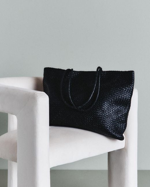 Quince Black Italian Leather Handwoven Tote