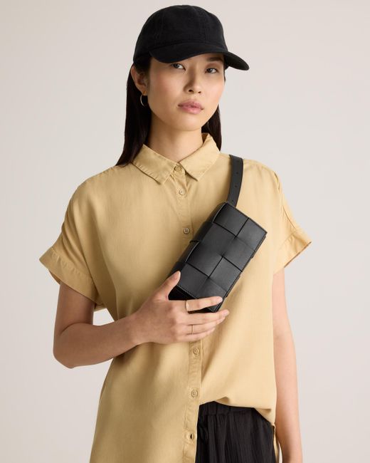 Quince Black Italian Leather Handwoven Box Belt Bag