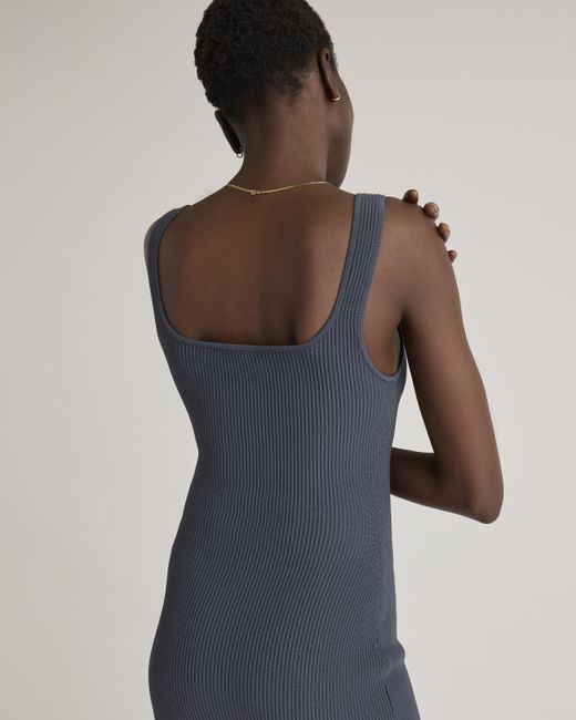 Quince Blue Square Neck Ribbed Knit Mini Dress, Recycled Nylon/Polyester/Spandex
