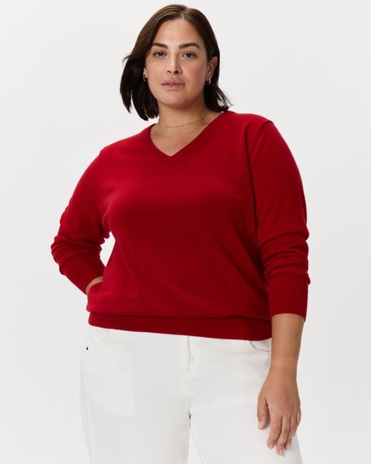 Quince Red Mongolian Cashmere V-Neck Sweater