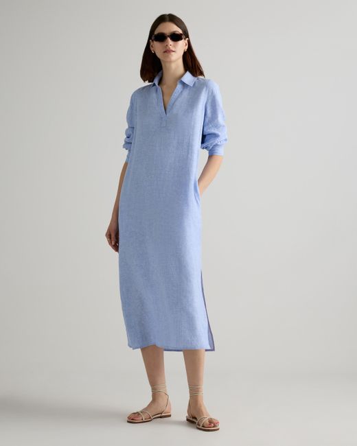 Quince 100% European Linen Popover Maxi Dress in Blue | Lyst
