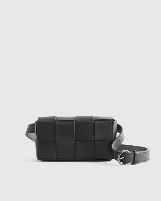 Quince Black Italian Leather Handwoven Box Belt Bag