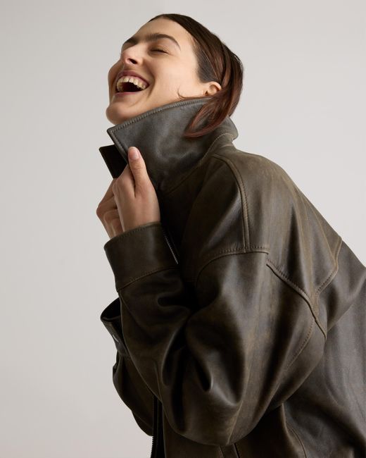 Quince Brown Oversized Bomber Jacket, Leather
